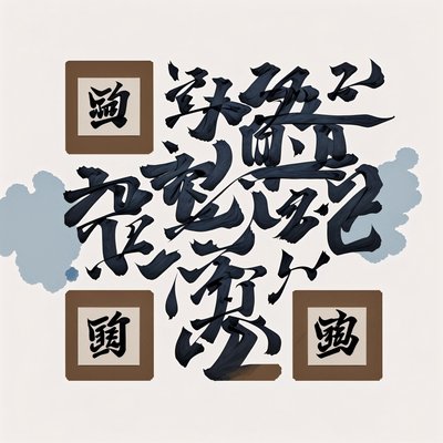 Blue Ink Calligraphy Characters Lettering QR Code Art
