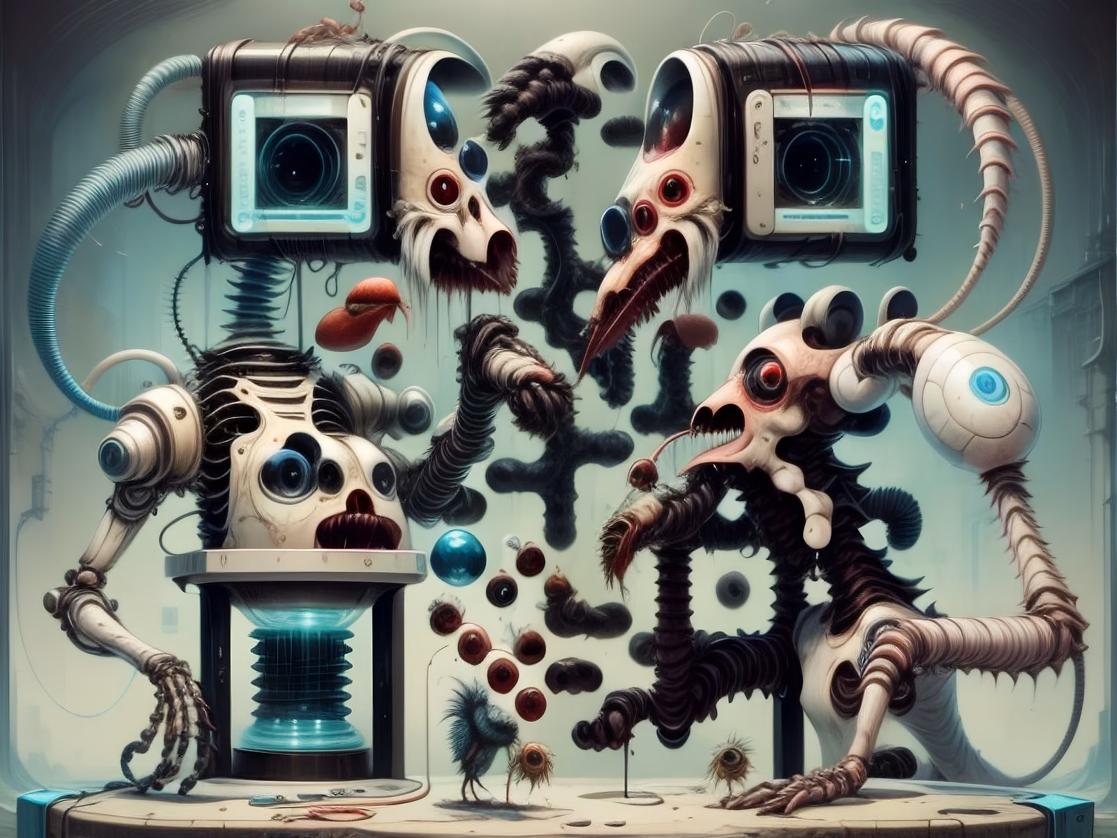 Biomechanical Beaked Creatures Surreal QR Code for Posters — image 1
