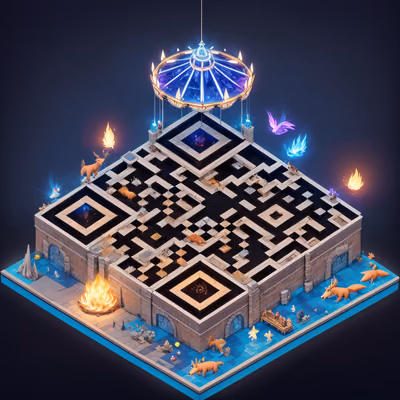 Isometric Carousel Plaza Diorama QR Code Art — image 1