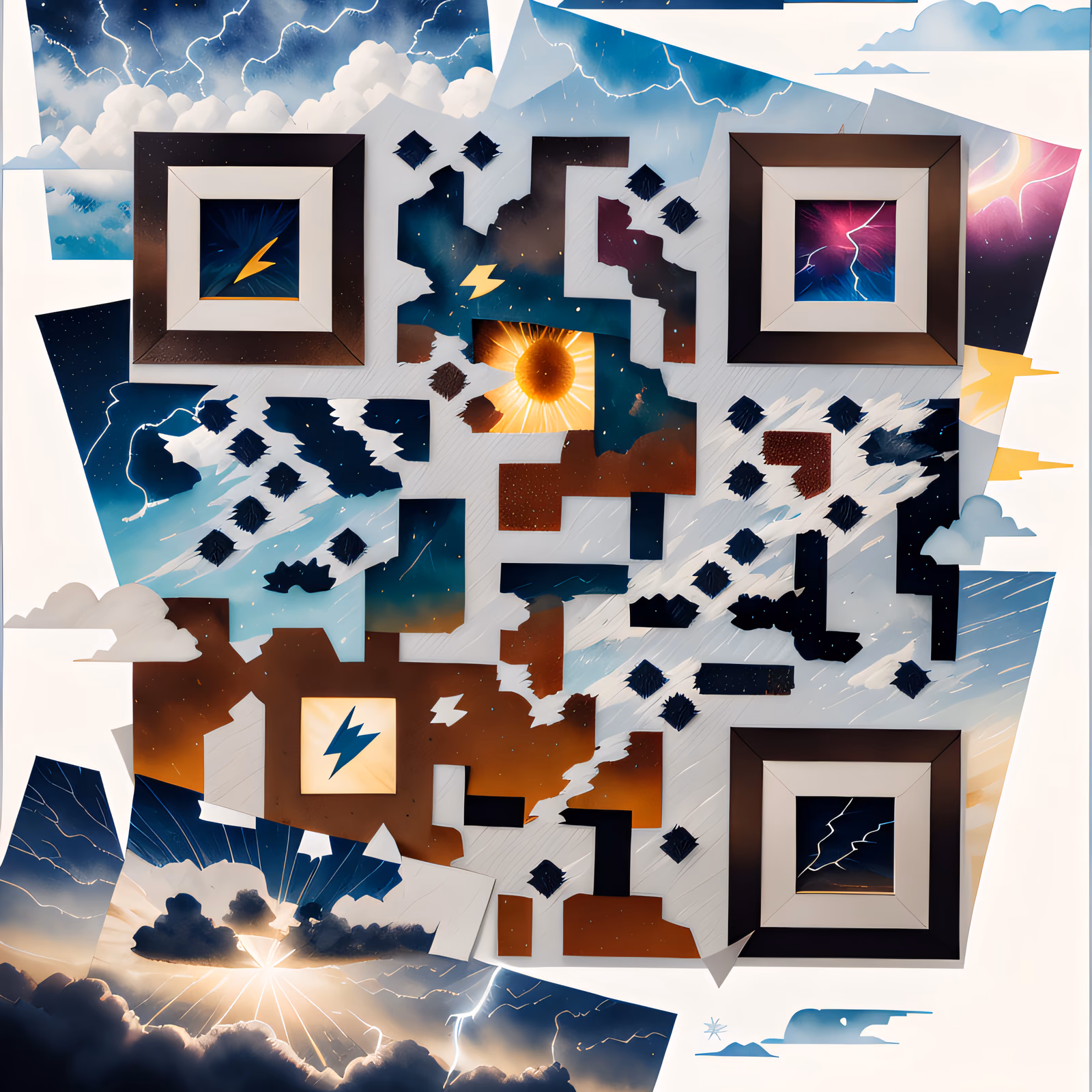 Грозовое небо, коллаж из рваной бумаги: QR-код — изображение 1