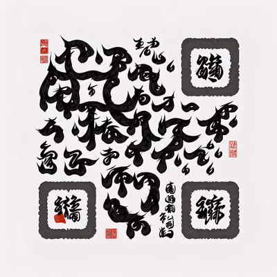 Black Ink Calligraphy Brush Script Lettering QR Code Art — image 1