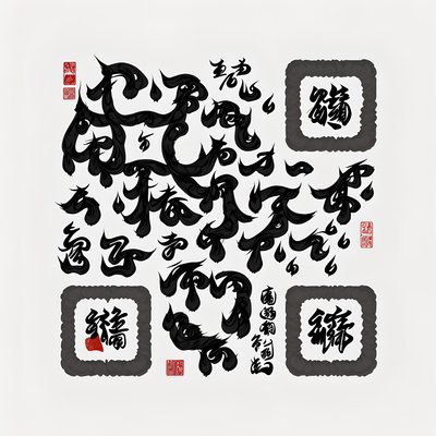 Каллиграфия чёрной тушью, скоропись кистью: QR-код