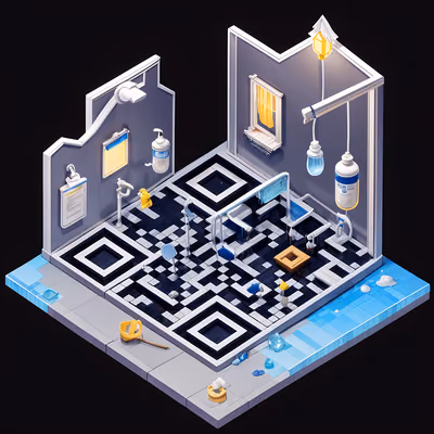 等距诊所微缩场景3D二维码设计,适用于海报 — 图片 1