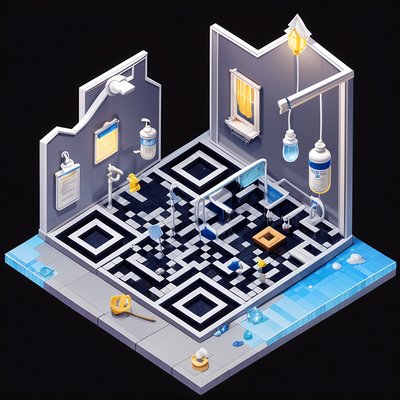 Isometric Clinic Diorama 3D QR Code for Posters