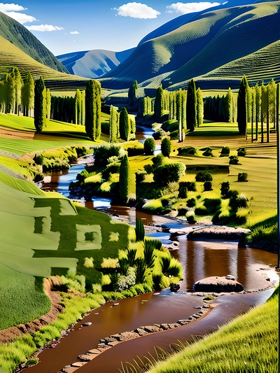 Grassy Valley River Landscape QR Code Art