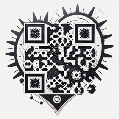 Mechanical Gear Heart Tattoo QR Code for Temporary Tattoos