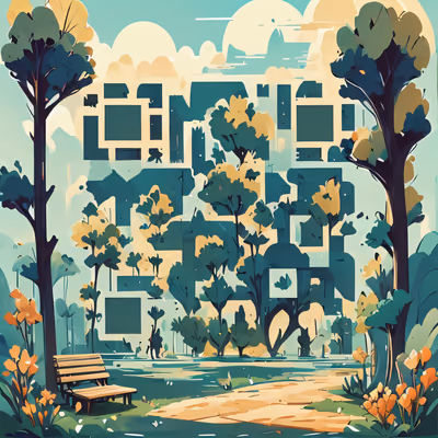 Park Bench Tree Scene Flat QR Code Art — image 1