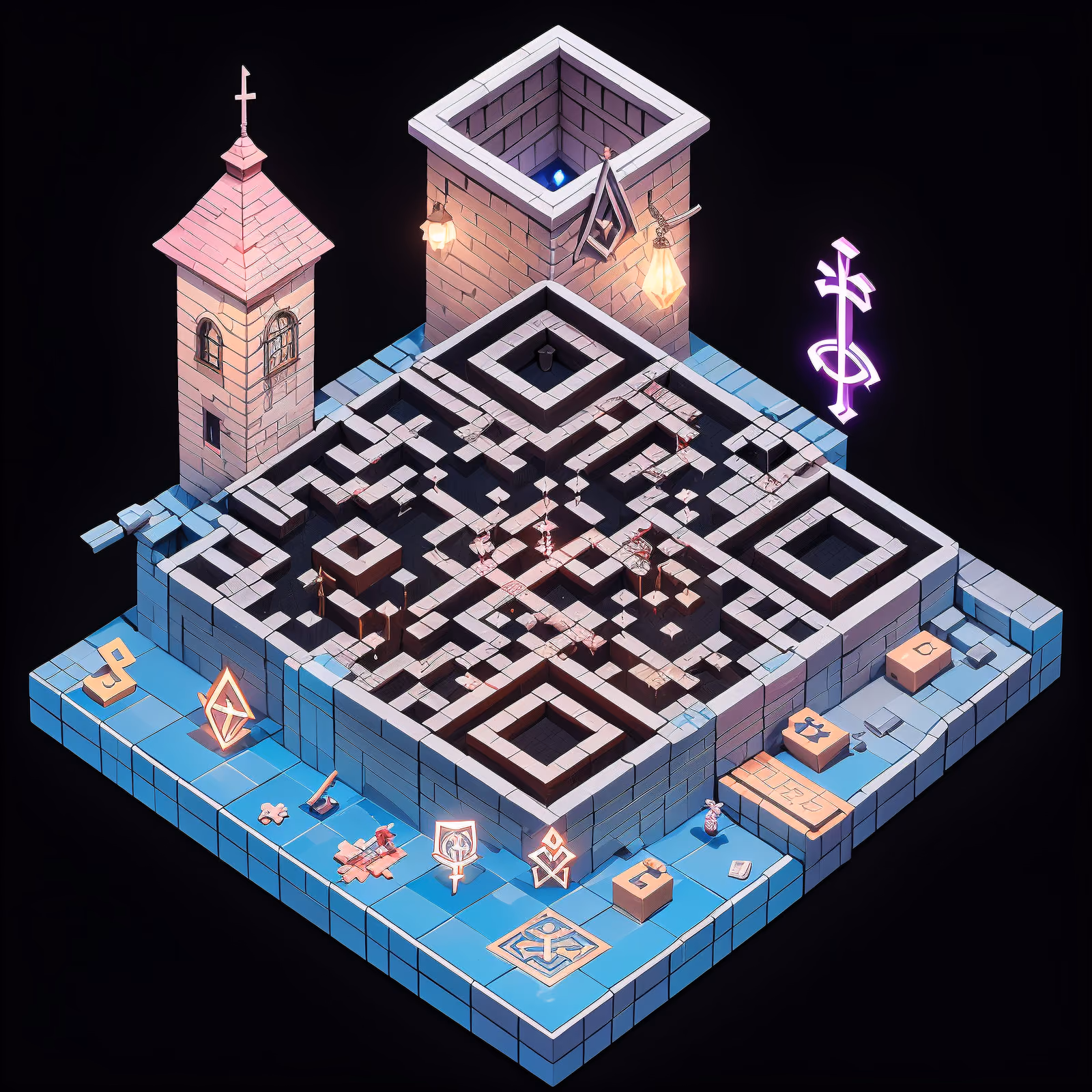 Isometric Rune Prison Tower QR Code Art — image 1