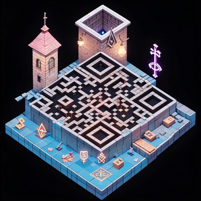 Изометрическая башня-тюрьма с рунами: QR-код