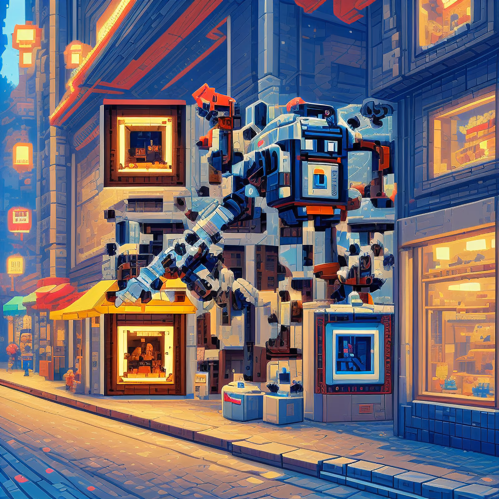 Пиксельный робот на улице будущего: постер с QR-кодом — изображение 1