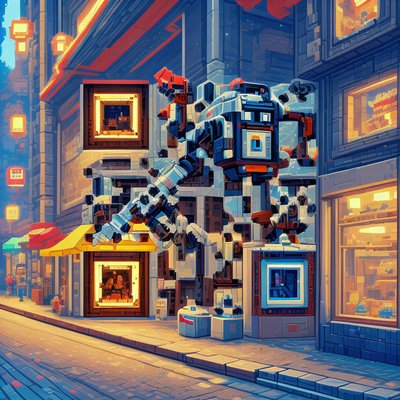 Pixel Robot Futuristic Street QR Code Poster