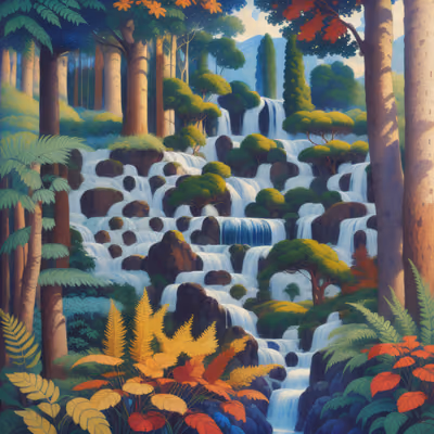 Forest Waterfall Gouache QR Code Art — image 1