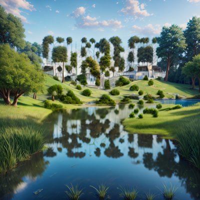 公园池塘风景照片级二维码艺术
