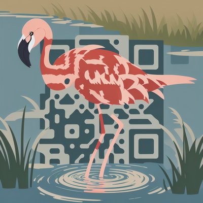 Flamingo Wading Flat Vector QR Code for Posters