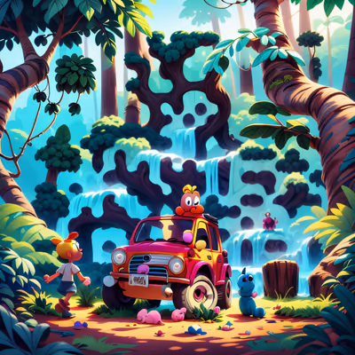 Toy Car Jungle Cartoon QR Code for Posters — image 1