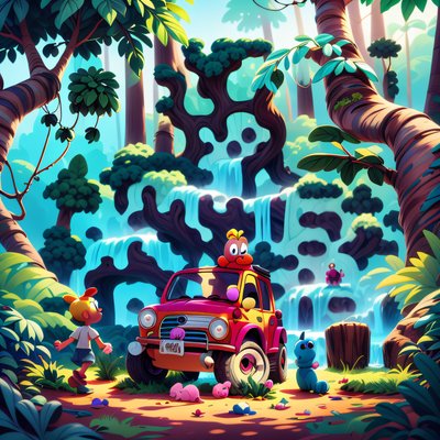 Toy Car Jungle Cartoon QR Code for Posters