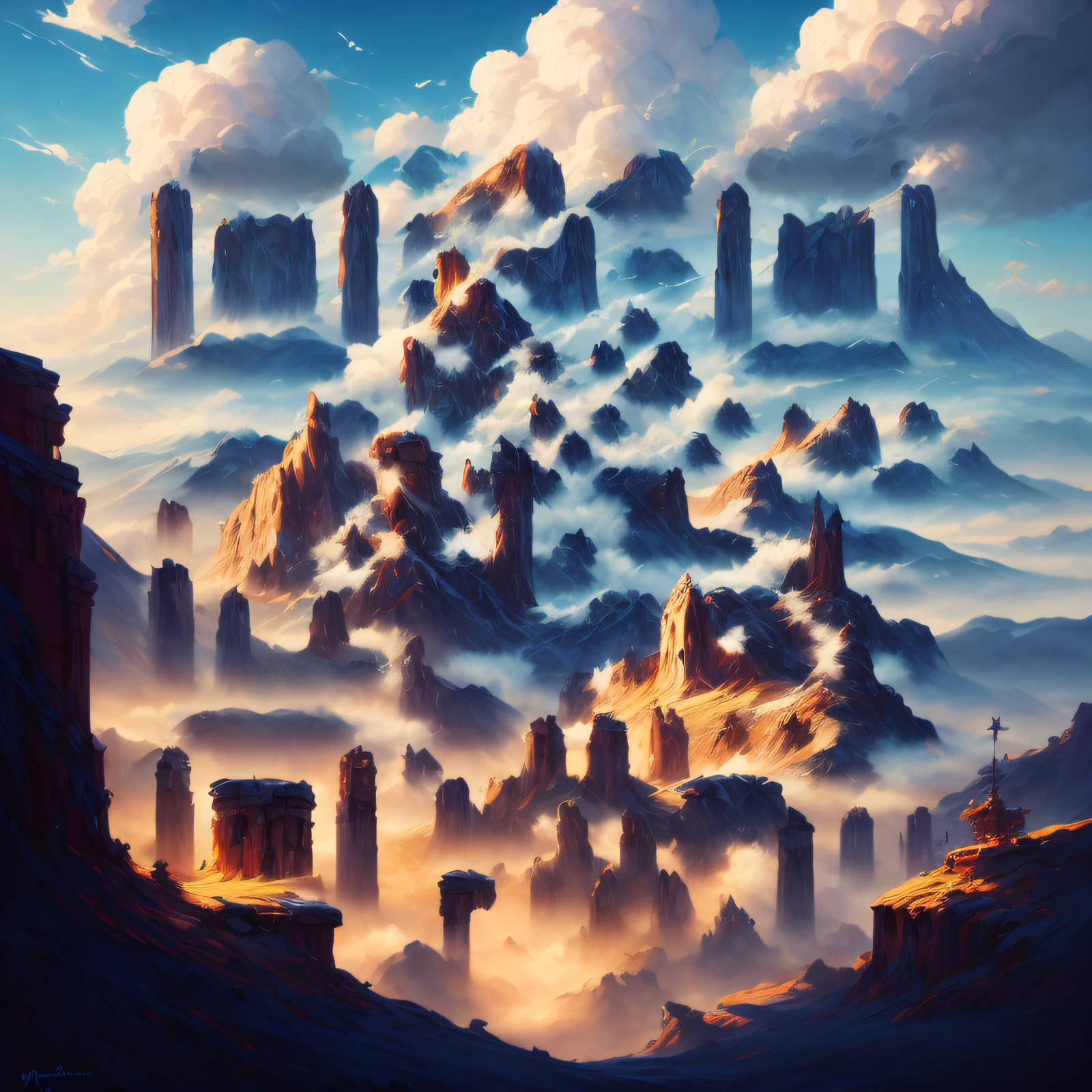 Misty Rock Spires Fantasy Matte QR Code Art — image 1
