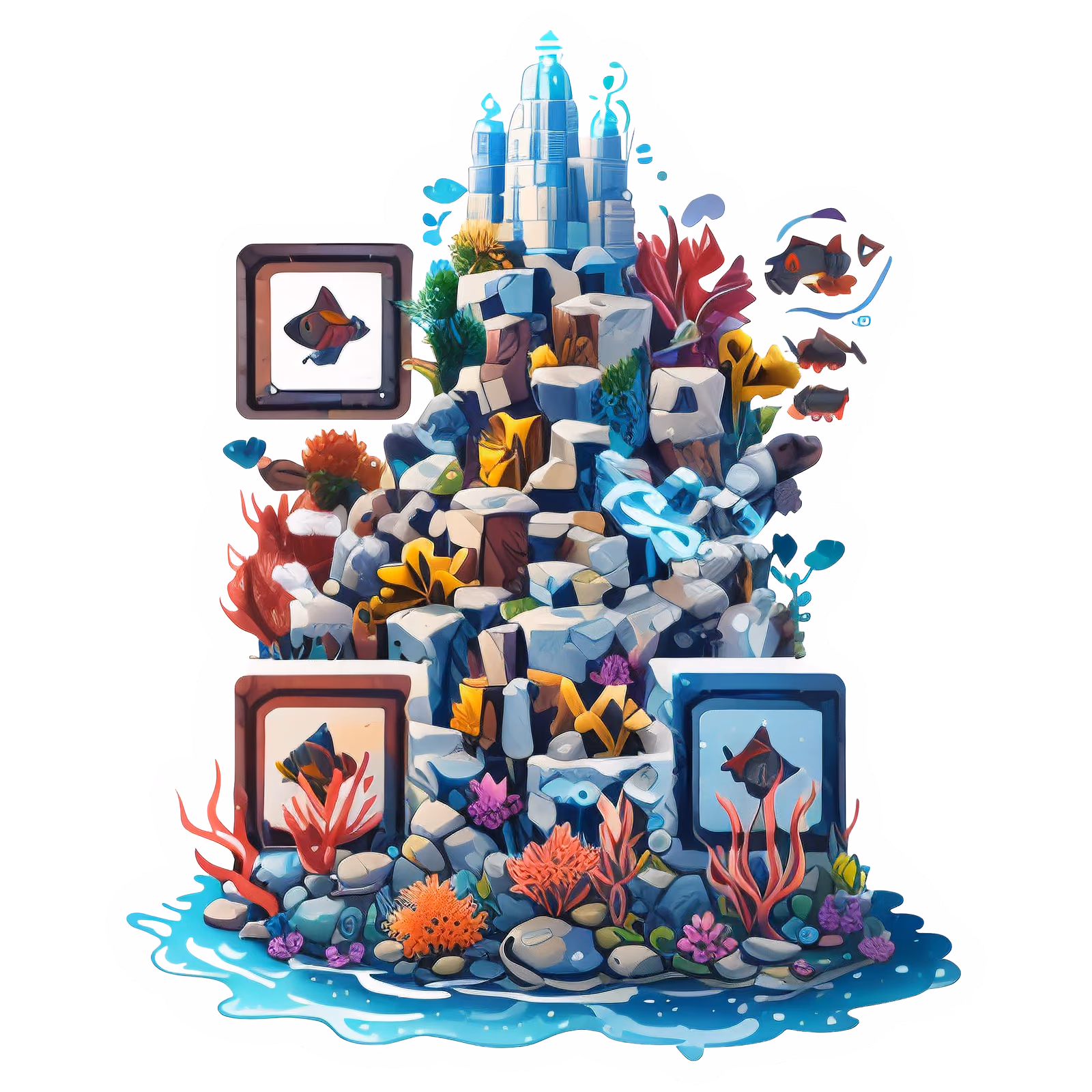 Underwater Coral Reef Tower Vector QR Code for Stickers — image 1