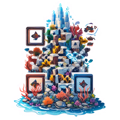 Underwater Coral Reef Tower Vector QR Code for Stickers — image 1