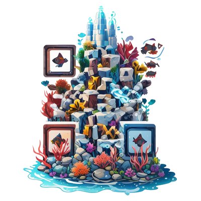 Underwater Coral Reef Tower Vector QR Code for Stickers