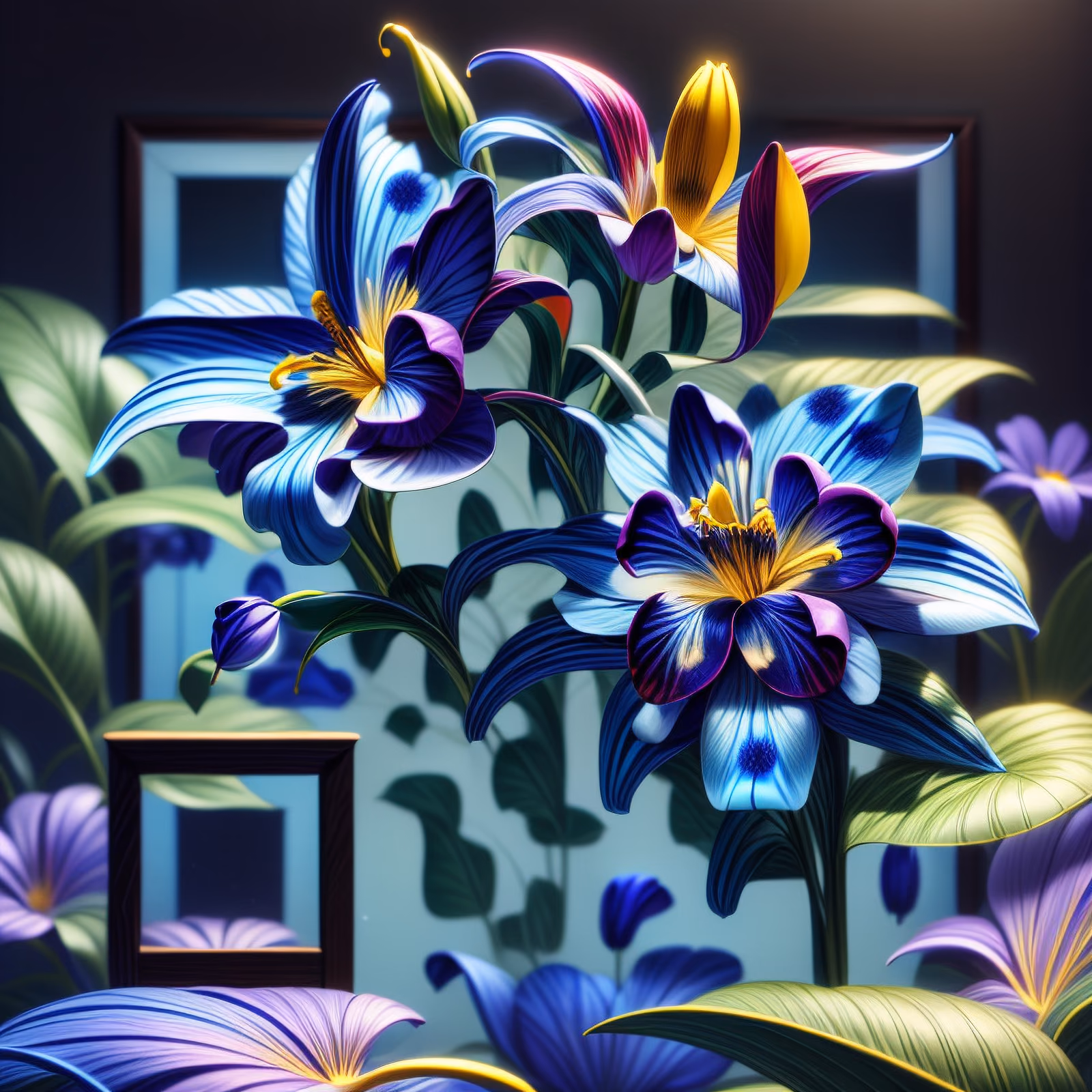蓝色百合花3D渲染二维码艺术 — 图片 1