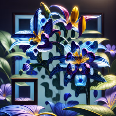 蓝色百合花3D渲染二维码艺术 — 图片 1