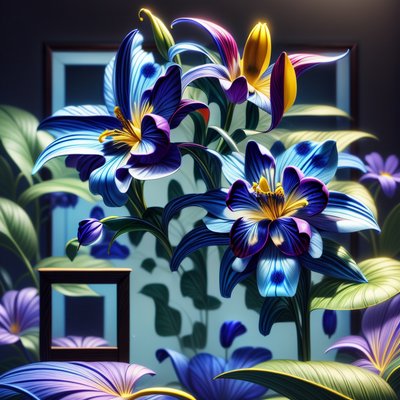 Blue Lily Flowers 3D Render QR Code Art