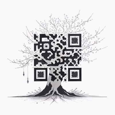 水墨手绘树木纹身风格二维码设计，适用于临时纹身 — 图片 1
