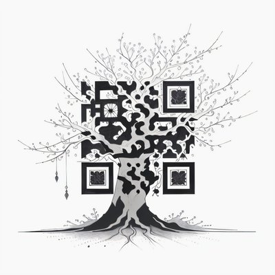 Ink Drawn Tree Tattoo Style QR Code for Temporary Tattoos