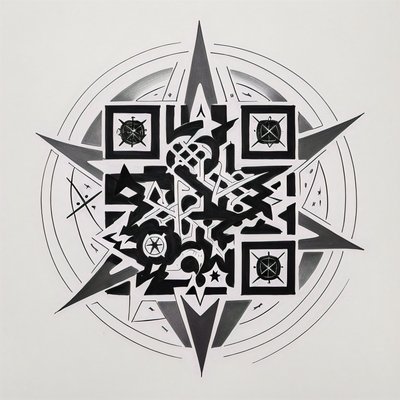 Звезда с рунами, сигил для татуировки, QR-код для временных тату