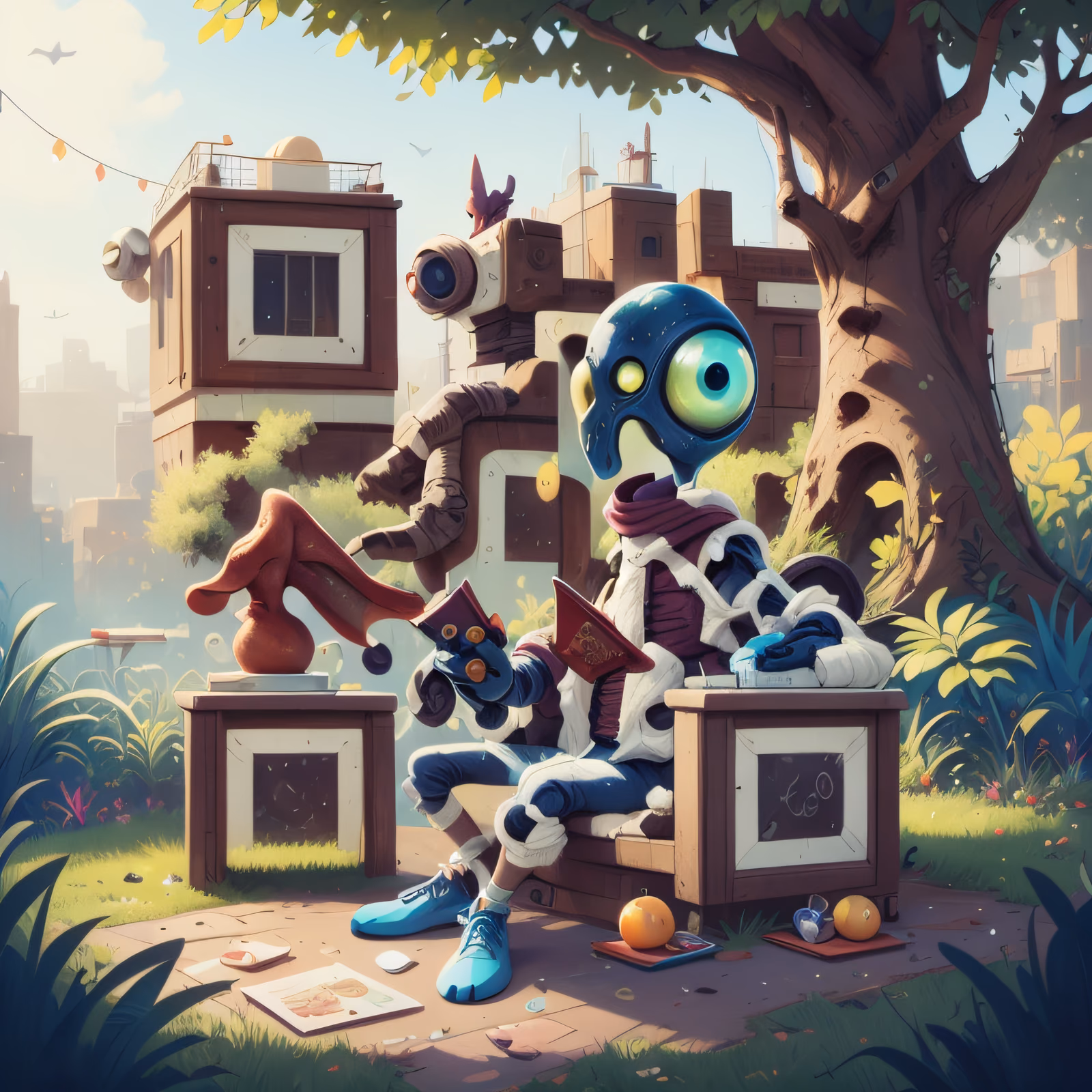 Alien in Park Cartoon Illustration QR Code for Posters — image 1
