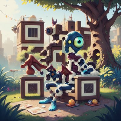 Alien in Park Cartoon Illustration QR Code for Posters