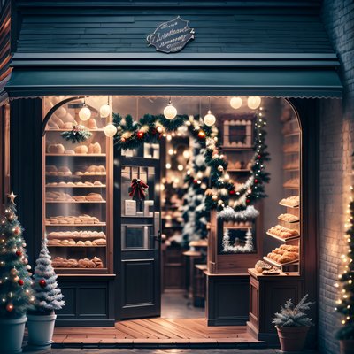 Christmas Bakery Storefront Photorealistic QR Code for Storefront Displays