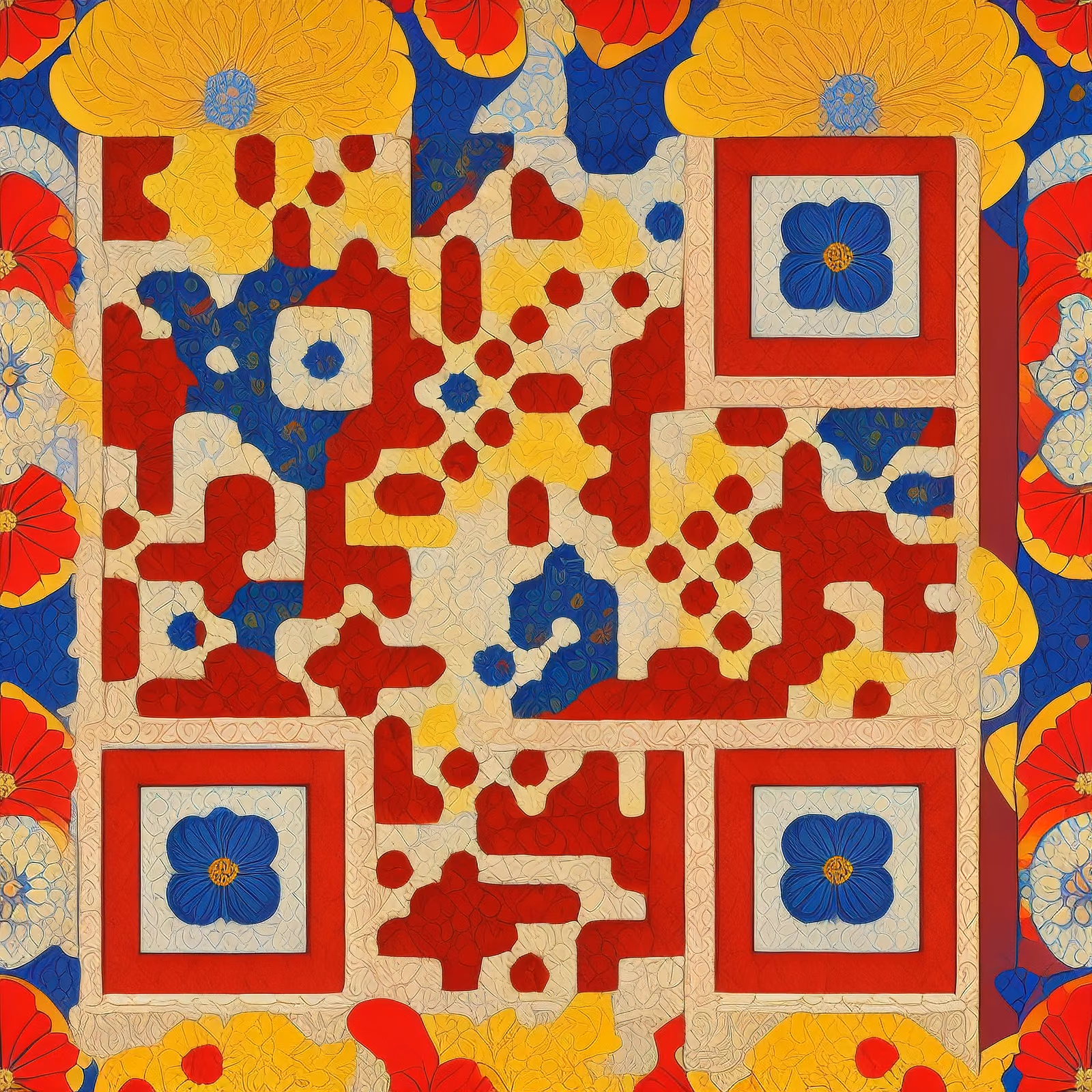 Red Yellow Blue Floral Pattern QR Code Art — image 1