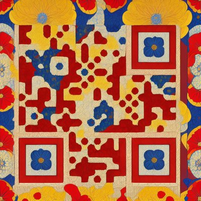Red Yellow Blue Floral Pattern QR Code Art