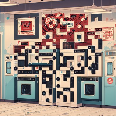 Retro Laundromat Machines Illustration QR Code for Posters