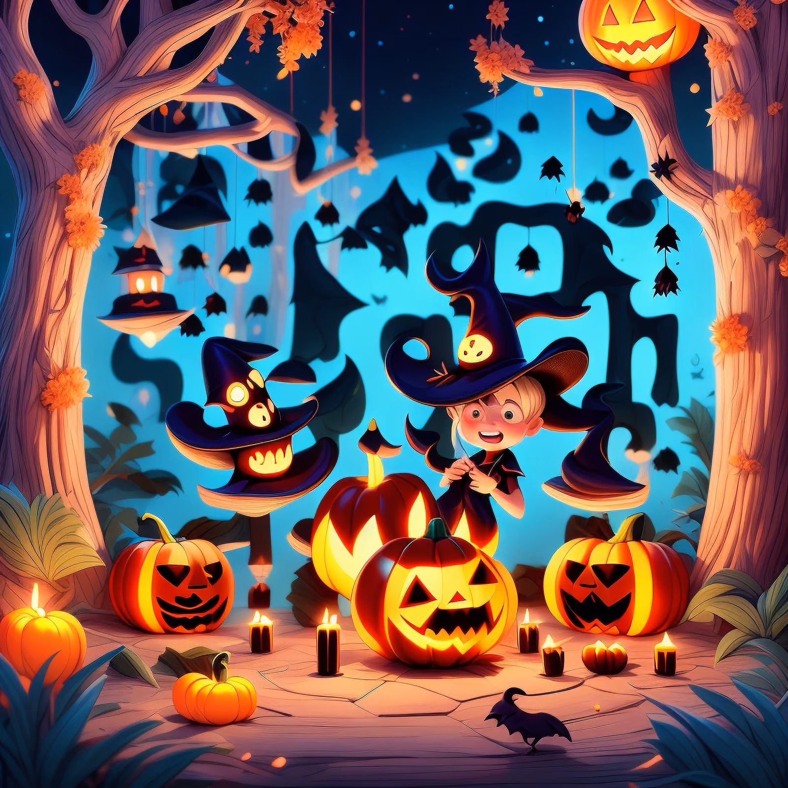 Halloween Pumpkin Forest Cartoon QR Code for Event Invitations — image 1