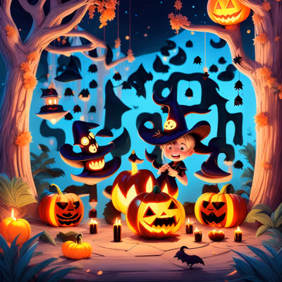 Halloween Pumpkin Forest Cartoon QR Code for Event Invitations — image 1