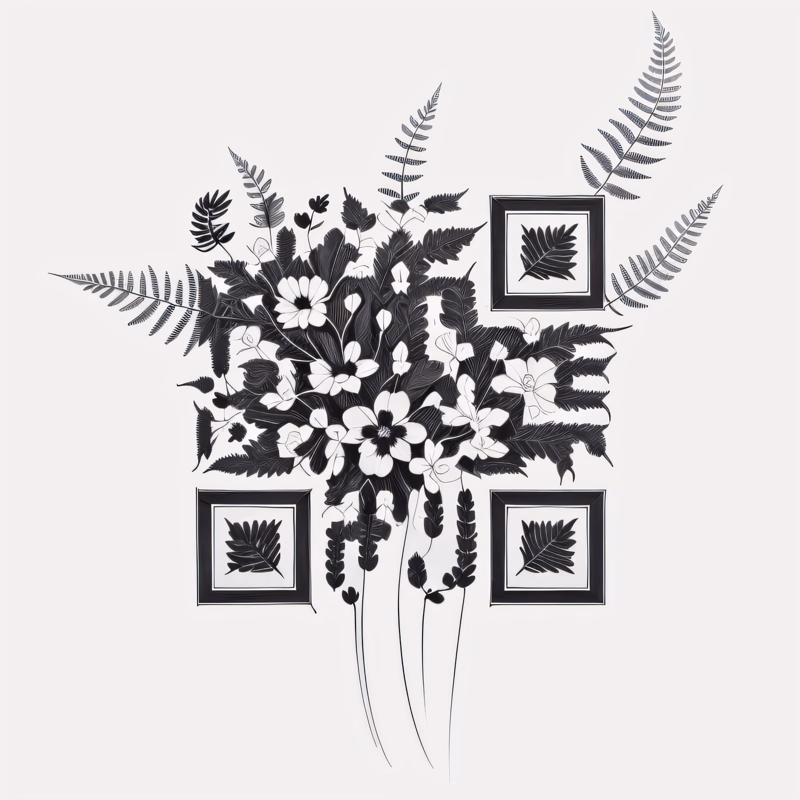 Fern and Flower Tattoo Ink QR Code for Temporary Tattoos — image 1