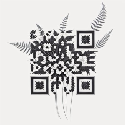 Fern and Flower Tattoo Ink QR Code for Temporary Tattoos