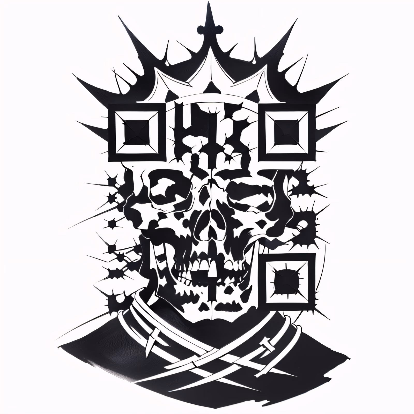 Thorn Crowned Skull Tattoo QR Code for Temporary Tattoos — image 1