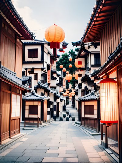 Kyoto Lantern Street Film Photo QR Code for Posters