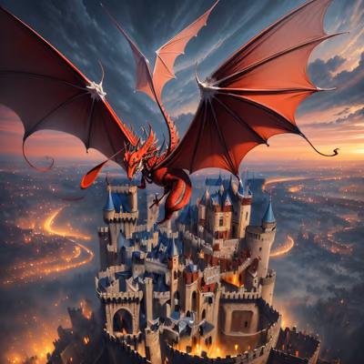 Красный дракон над замком, фэнтези: QR-код для постеров — изображение 1