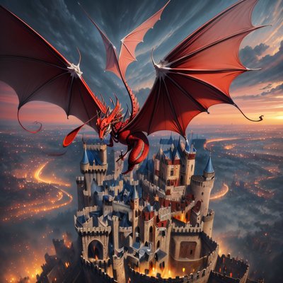 Red Dragon Over Castle Fantasy QR Code for Posters