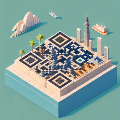 Isometric Coastal City Harbor QR Code Poster Art — image 1
