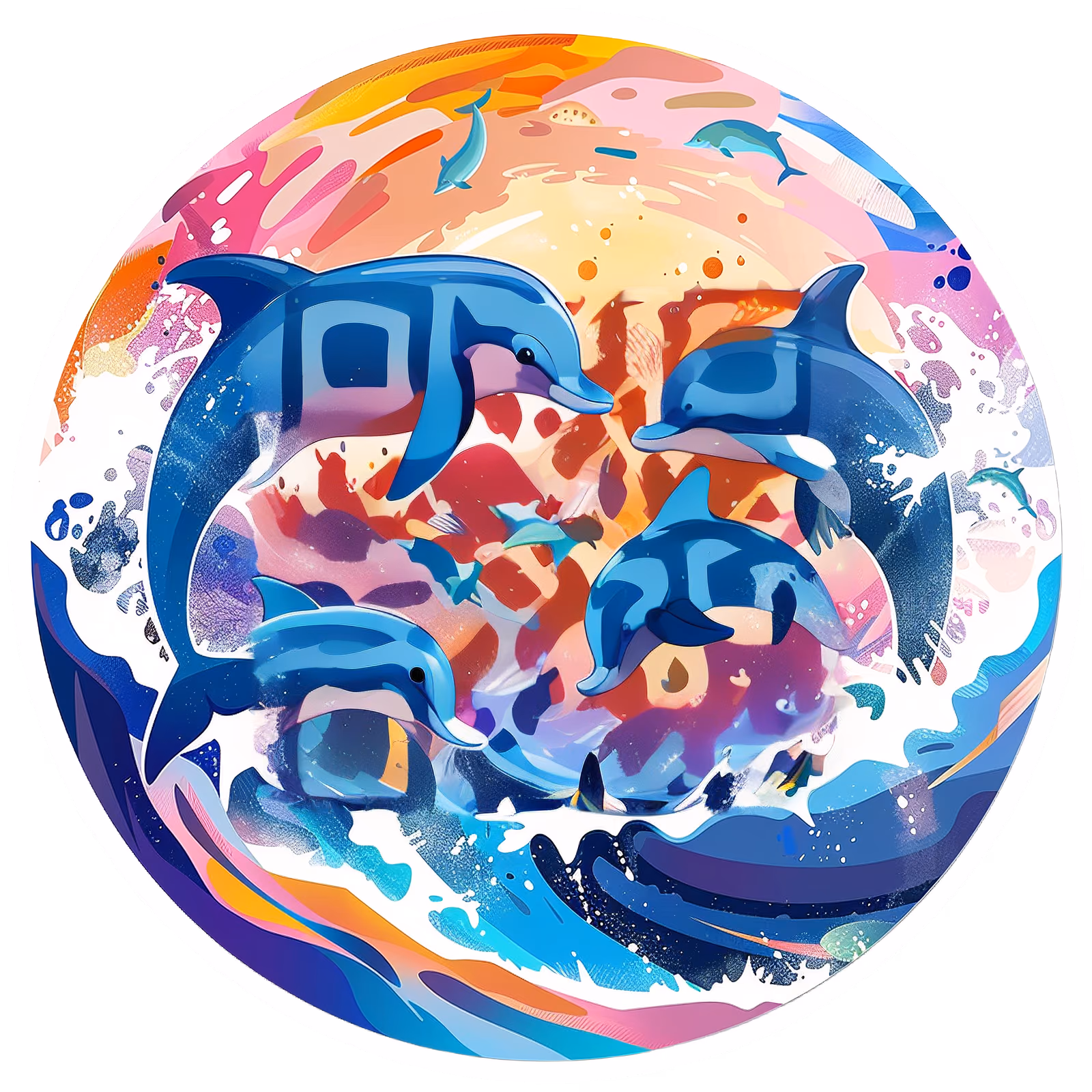 Игривые дельфины на волнах: векторный QR-код для наклеек — изображение 1
