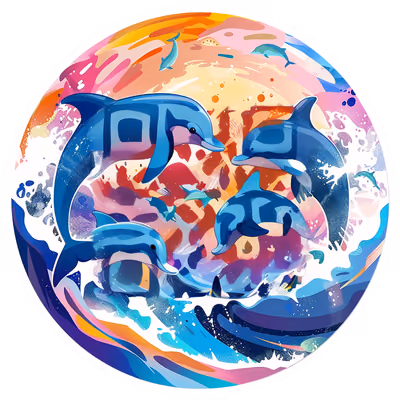 Игривые дельфины на волнах: векторный QR-код для наклеек — изображение 1