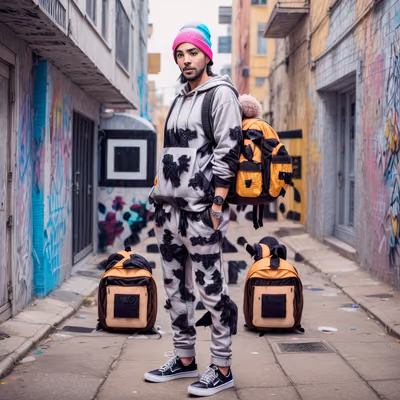 Streetwear Man in Graffiti Alley QR Code for Apparel — image 1