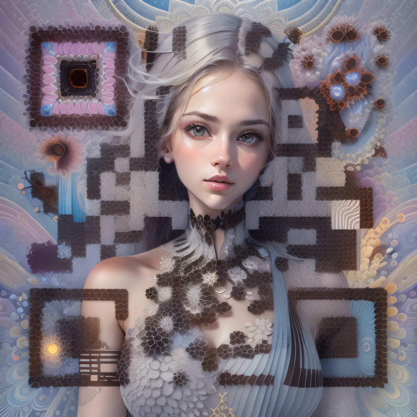 Silver Haired Woman Fractal Portrait QR Code Art — image 1