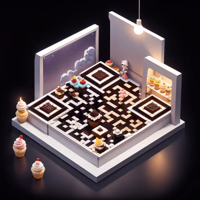 Isometric Pastry Workshop Diorama QR Code for Restaurant Menus — image 1